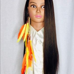 Yellow & Orange Long Feather Earring Hair Jewelry